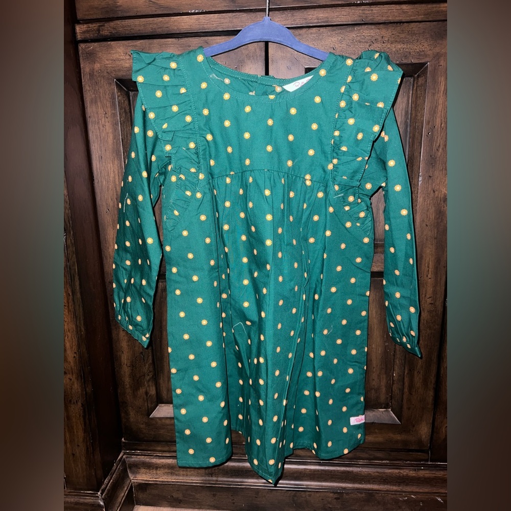 Ruffle Butts Green Polka Dot Kids Dress